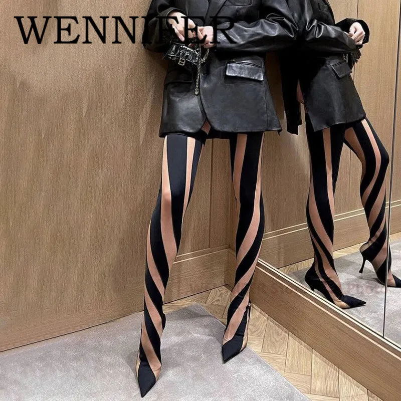 Women's Thigh High Mesh Stripe Boot..
