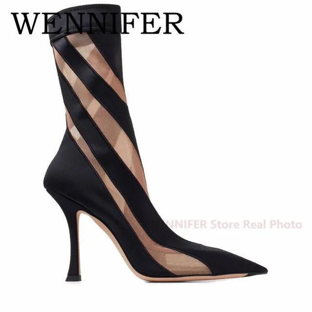 Women's Thigh High Mesh Stripe Boot..