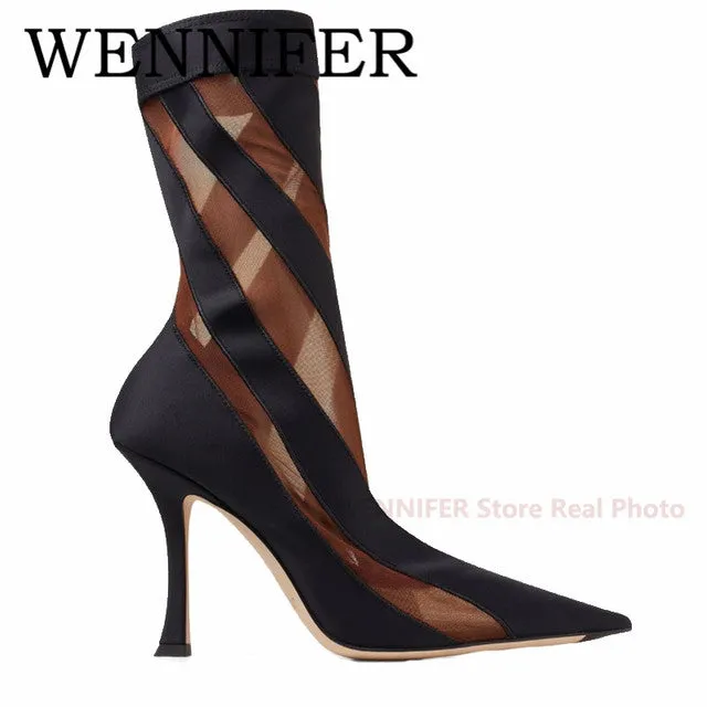 Women's Thigh High Mesh Stripe Boot..