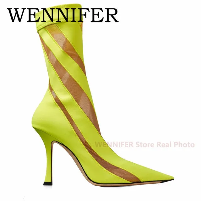 Women's Thigh High Mesh Stripe Boot..