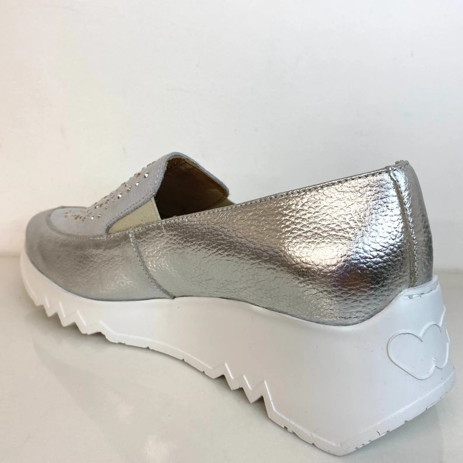 Wonders Silver Leather Sparkly Slip On Shoes