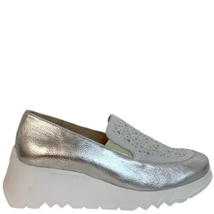 Wonders Silver Leather Sparkly Slip On Shoes